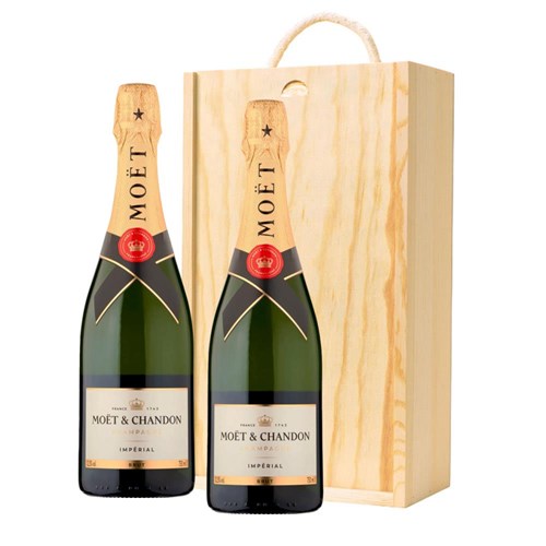 Moet And Chandon Brut Champagne 75cl Double Pine Wooden Gift Boxed (2x75cl)